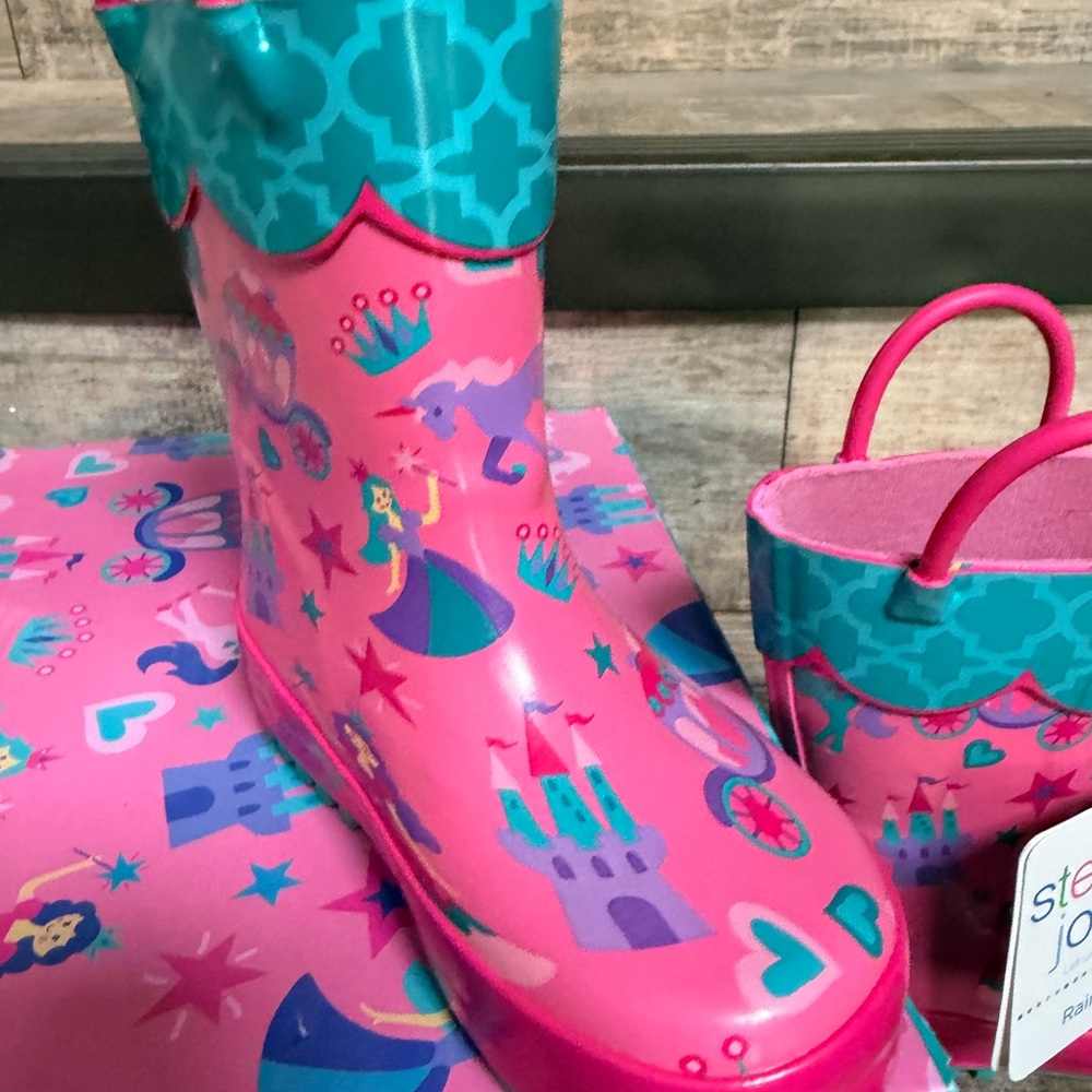 Stephen Joseph Size 6 Pink Princess Kids Rain Boots - Picture 3 of 5
